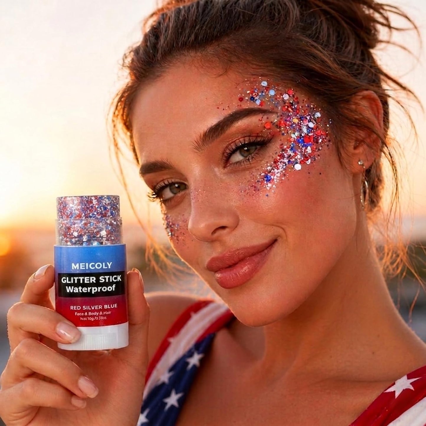 4th of July Hair Glitter Stick - Red, White & Blue Face Glitter for Patriotic Makeup | Independence Day Accessories