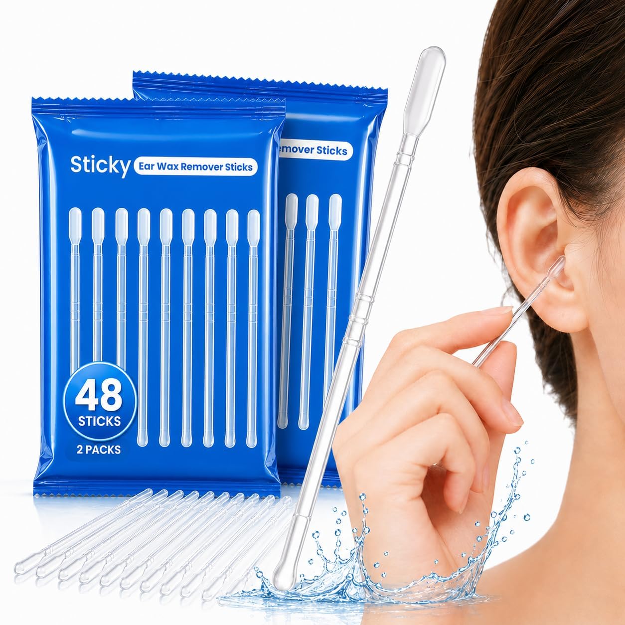 2-in-1 Sticky Ear Cleaning Stick - Gentle Dual-Ended Ear Wax Remover | Reusable Travel Tool (48 Count)