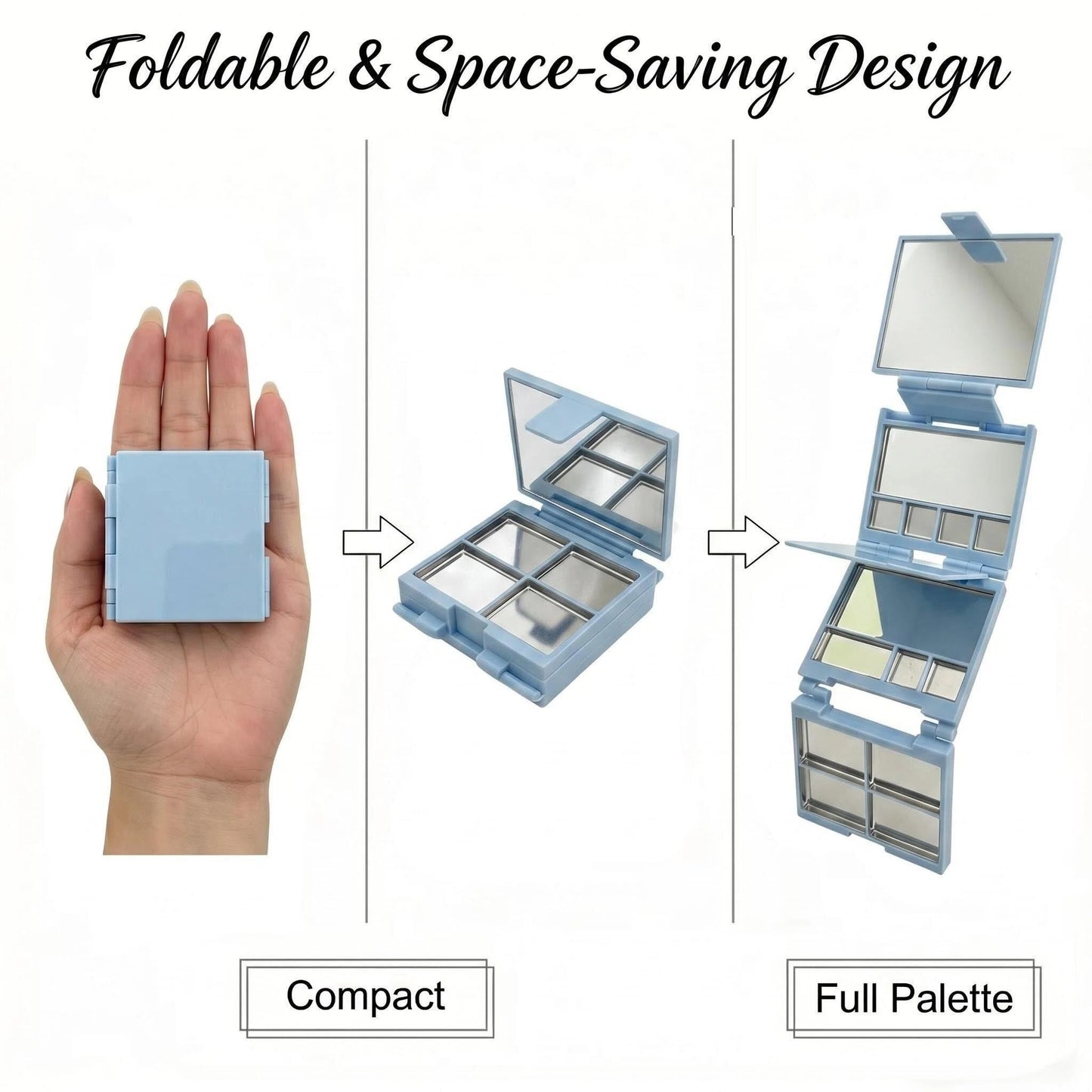 Empty Magnetic Makeup Palette Baby Blue - 3-Layer Foldable Travel Makeup Palette with Dividers & 13 Metal Pans, Magnetic Pallets for Makeup, 20% Larger, Baby Blue, 1 Pack