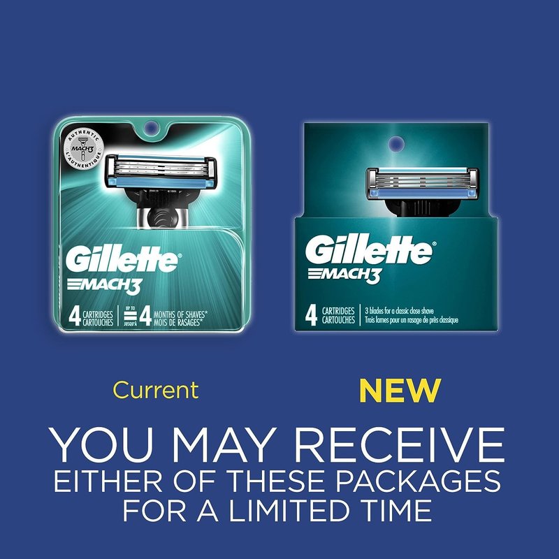 Gillette Mach3 Razor Refills for Men, 4 Razor Blade Refills (Pack of 2)