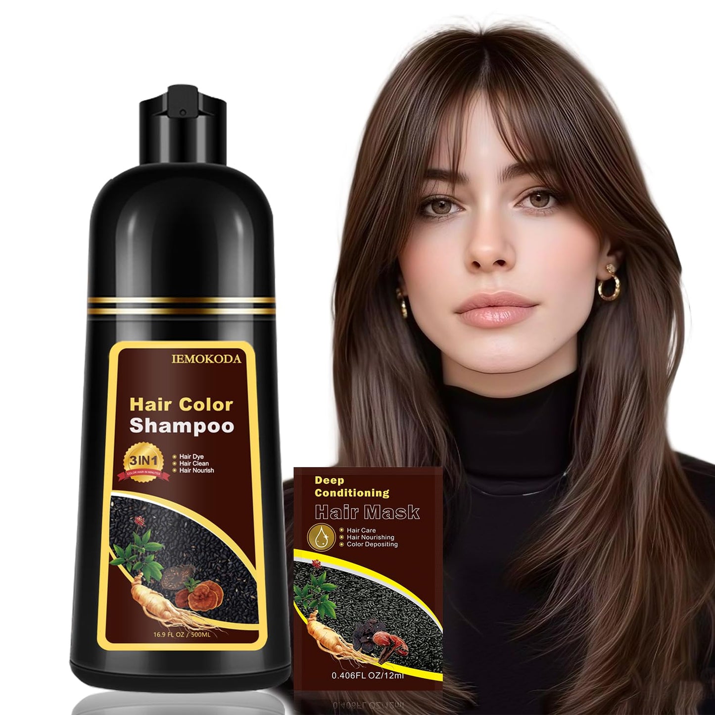 Brown Hair Dye Shampoo - 3 in 1 Instant Color & Long-Lasting Formula | Easy to Use, Works in Minutes