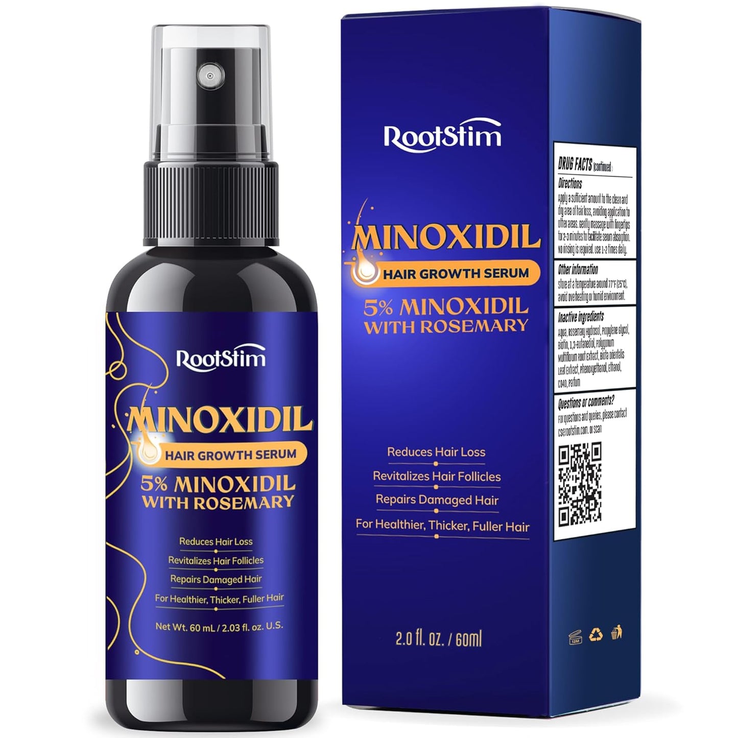 5% Minoxidil Hair Growth Serum - Extra Strength Treatment for Men & Women | Rosemary Infused for Thicker Hair - 2 Fl Oz