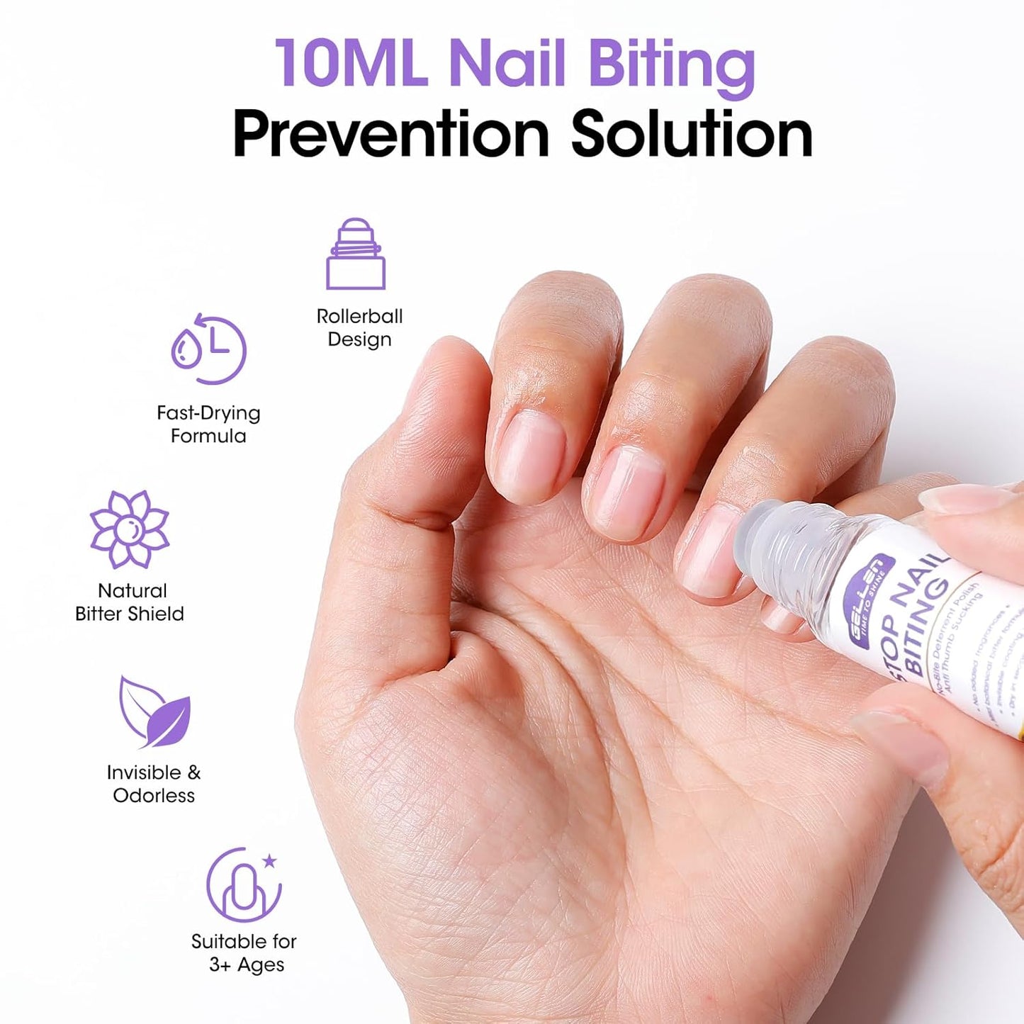 Gellen Nail Biting Prevention | Roll-On Treatment for Kids & Adults - Quick-Dry Bitter Taste Nail Polish