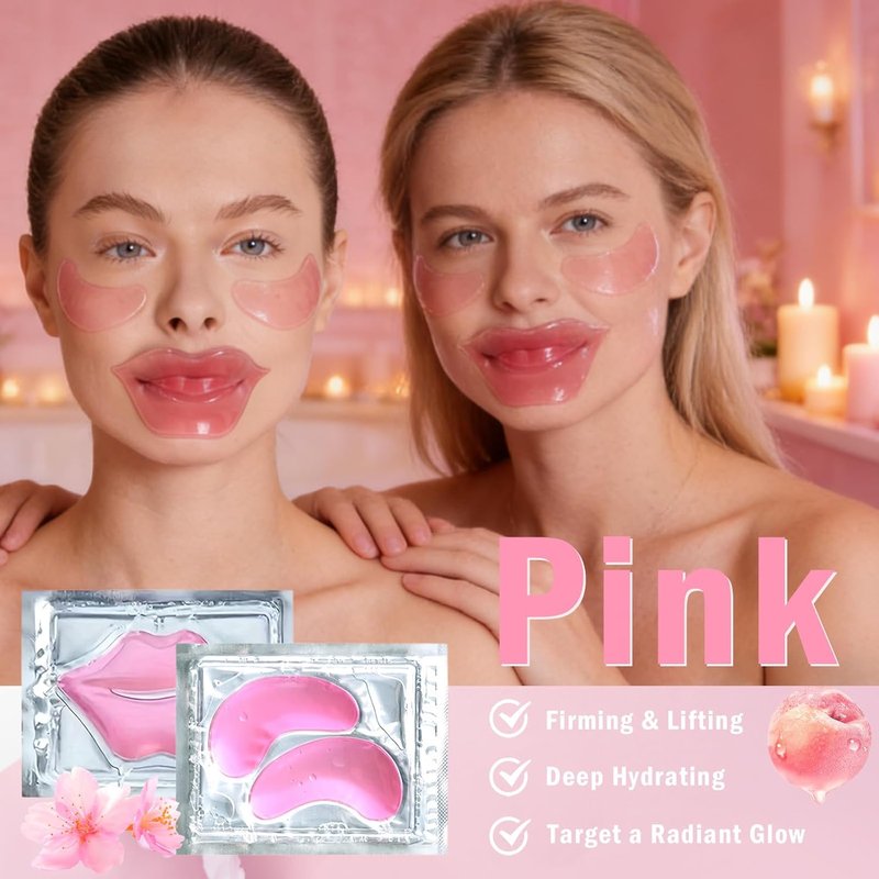 Collagen Eye Masks & Lip Masks - Pink Under Eye Patches for Puffy Eyes | Korean Skincare Gift Set