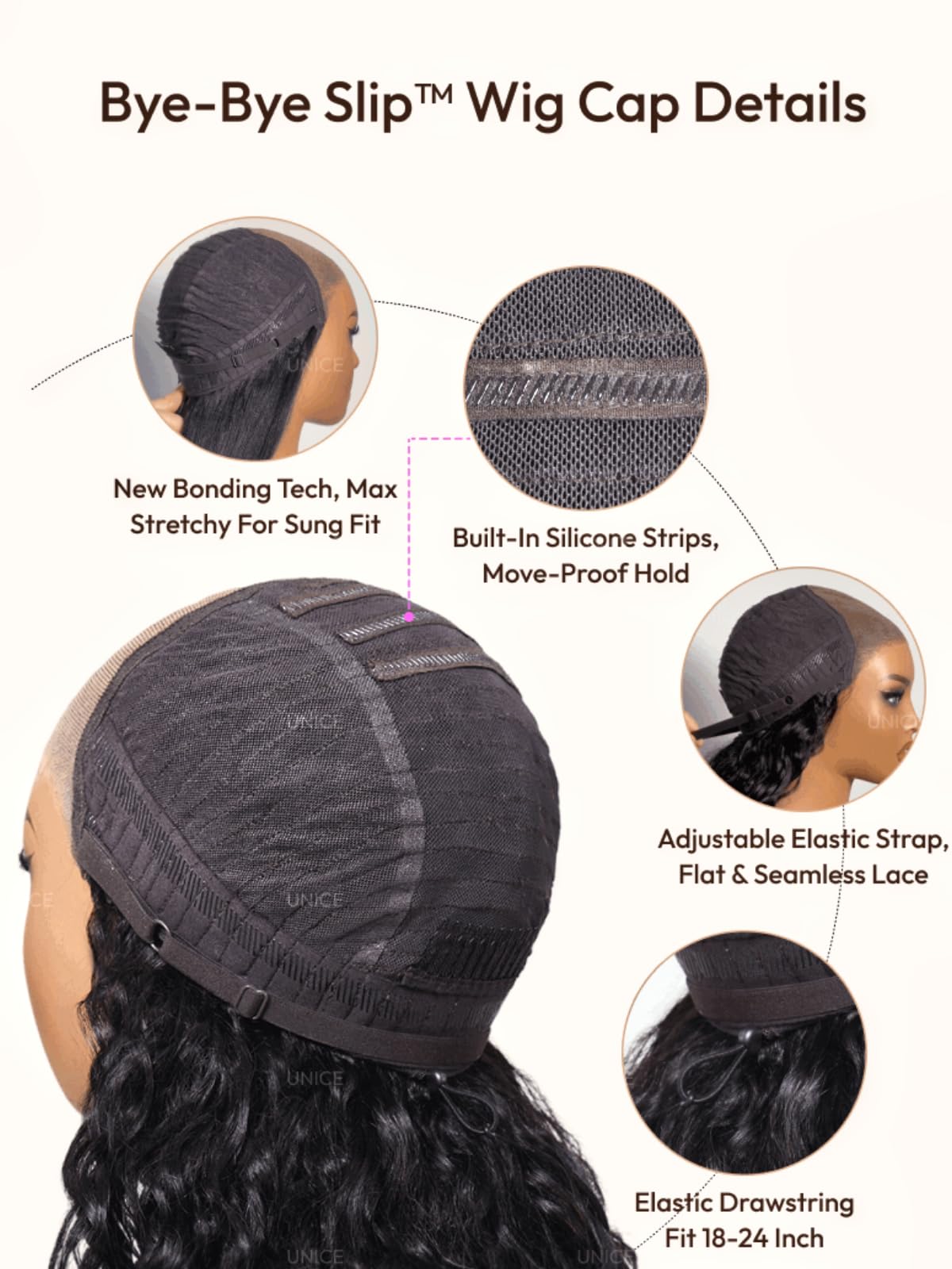 UNICE Bye Bye Slip Blunt Bob Wig Human Hair 7x5 Lace Closure Glueless Drawstring Wig Pre Plucked Pre Cut Bleached Knots Brown with Blonde Piano Highlights 12 inch