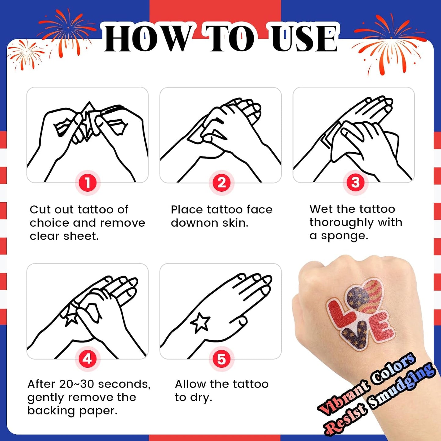USA Temporary Tattoos - 250th Anniversary American Flag Stickers | 15 Sheets, 60 Styles for 4th of July Decor