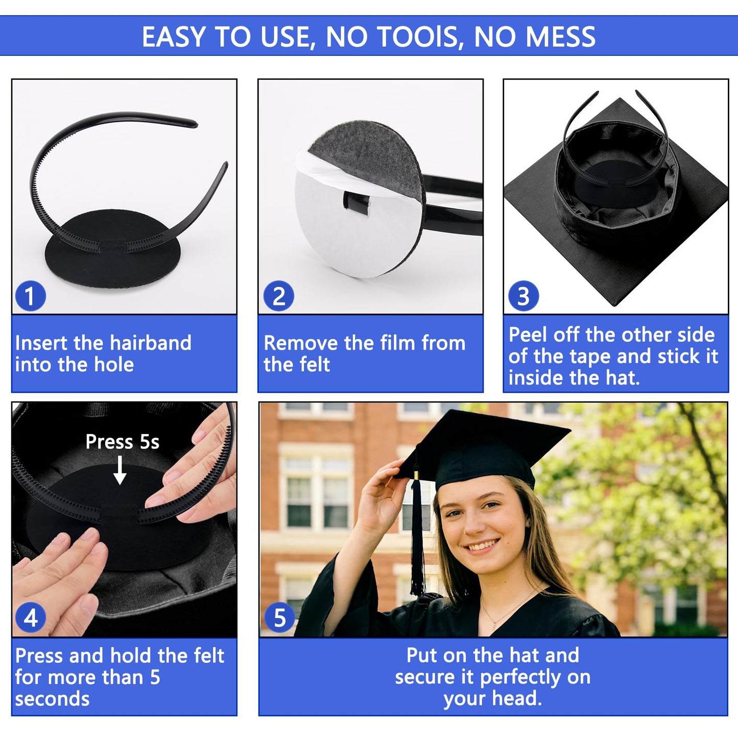 Suyeah Graduation Cap Headband, Secures Your Grad Cap Upgrade Insert Hairstyle Hat Accessories Hairband, Grad Hat Hairband Insert, 2026 Graduation Gifts