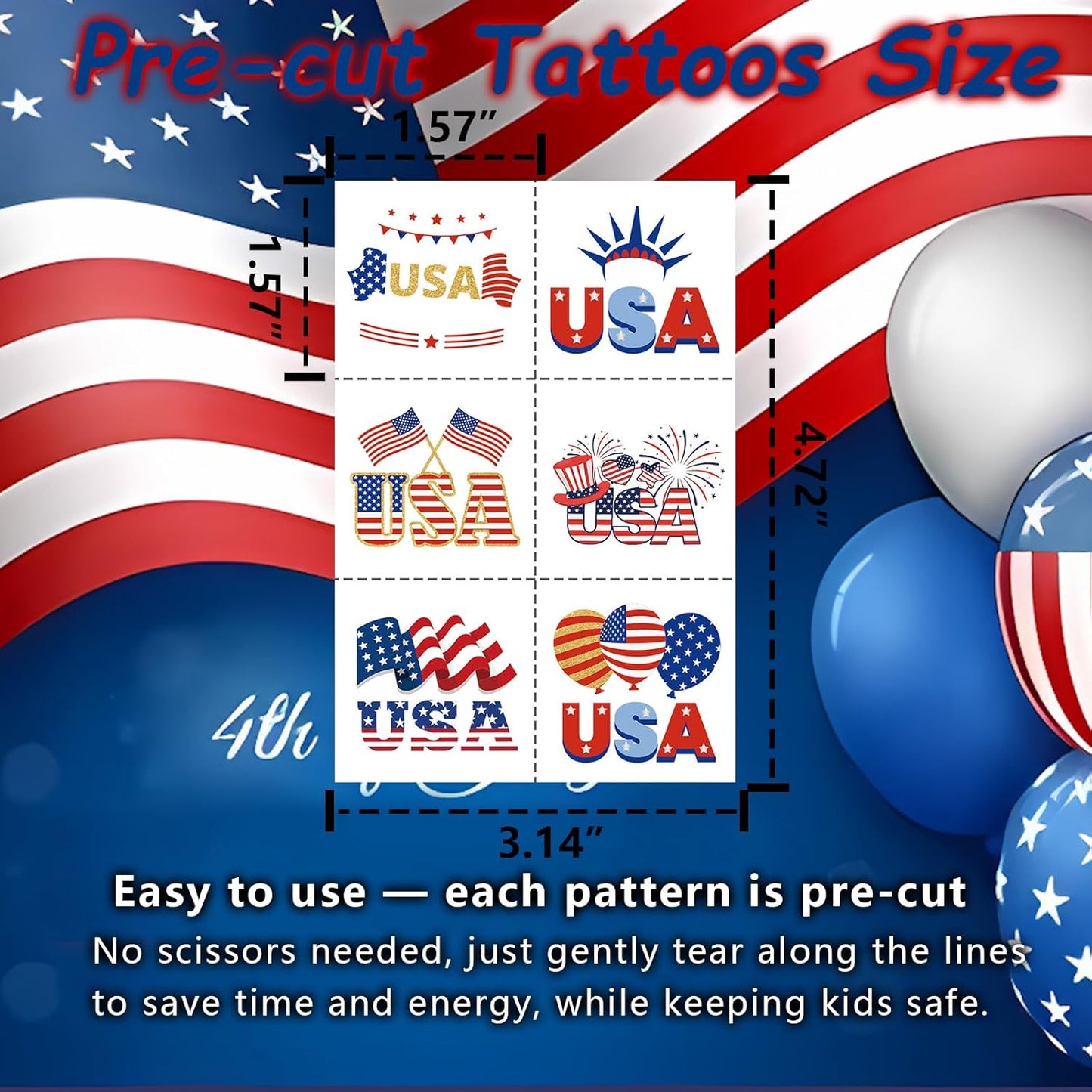 Patriotic Temporary Tattoos - 180 Pcs Red, White & Blue USA Flag Designs | Perfect for 4th of July Celebrations