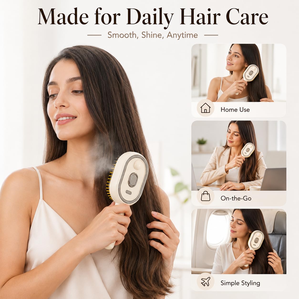 Electric Spray Air Cushion Massage Comb, Rechargeable Mist Hair Brush with Easy-Clean Design, Detangling Hair Comb for Daily Styling, Smooth Grooming, Travel Hair Care