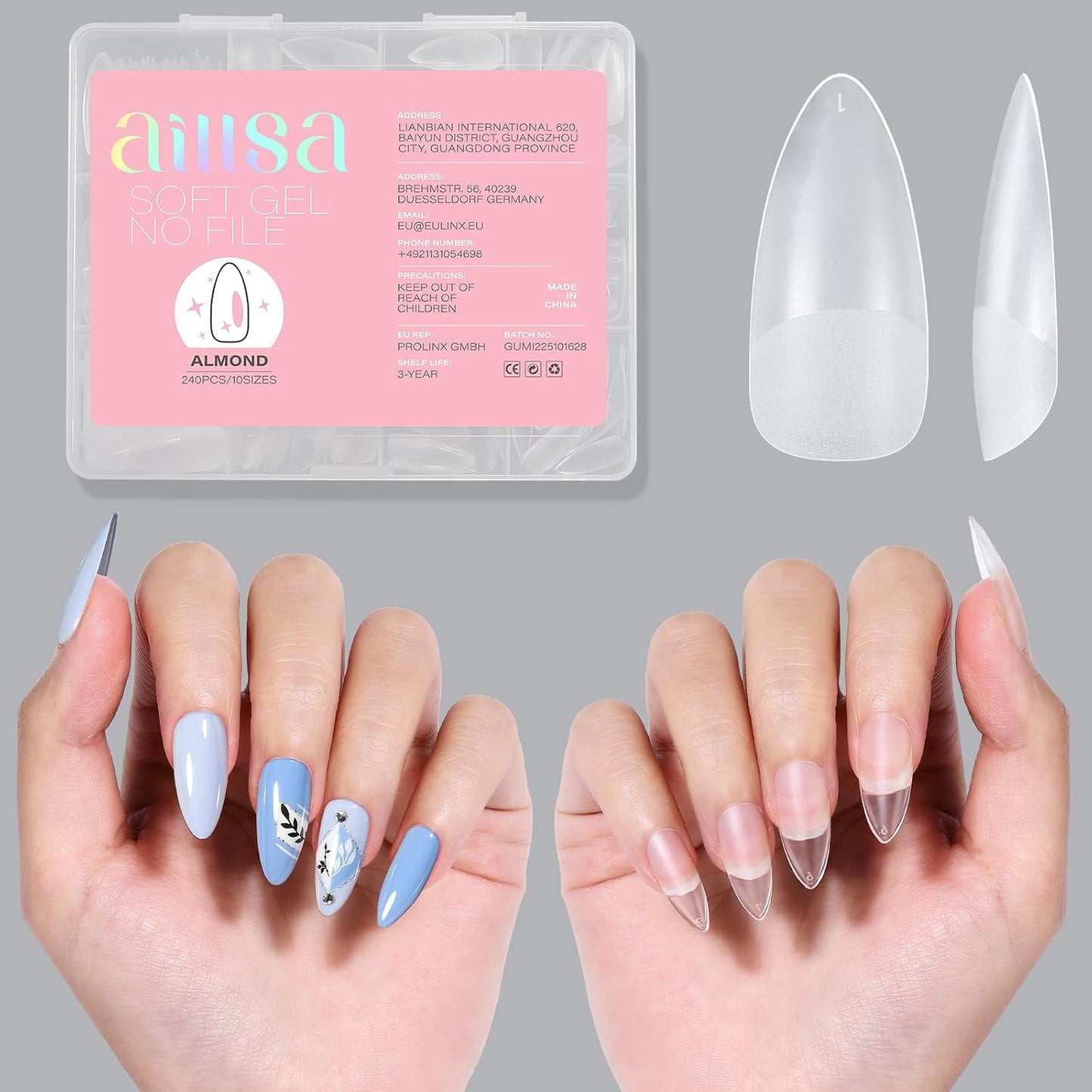 Almond Nail Tips - 450pcs Soft Full Cover Gel Nails | Pre-shaped Press-On Extensions in 15 Sizes for Beginners