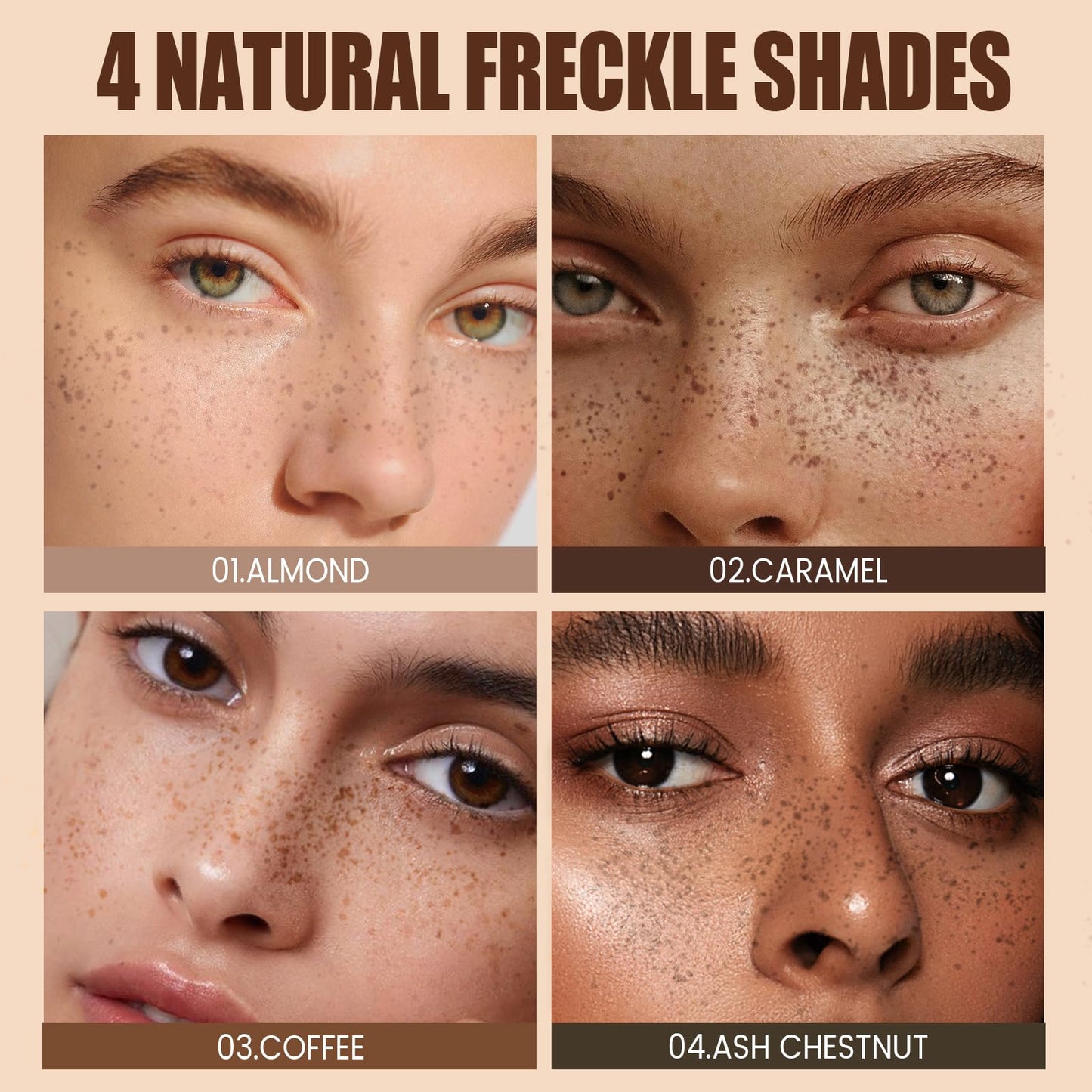 Pudaier Freckle Pen - Waterproof Faux Freckle Stamp Pen With a Silicone Puff, Liquid Freckle Natural-Looking Freckle Makeup, Long-Lasting Magic Fake Freckles Marker for Sunkissed Makeup, 01 Almond