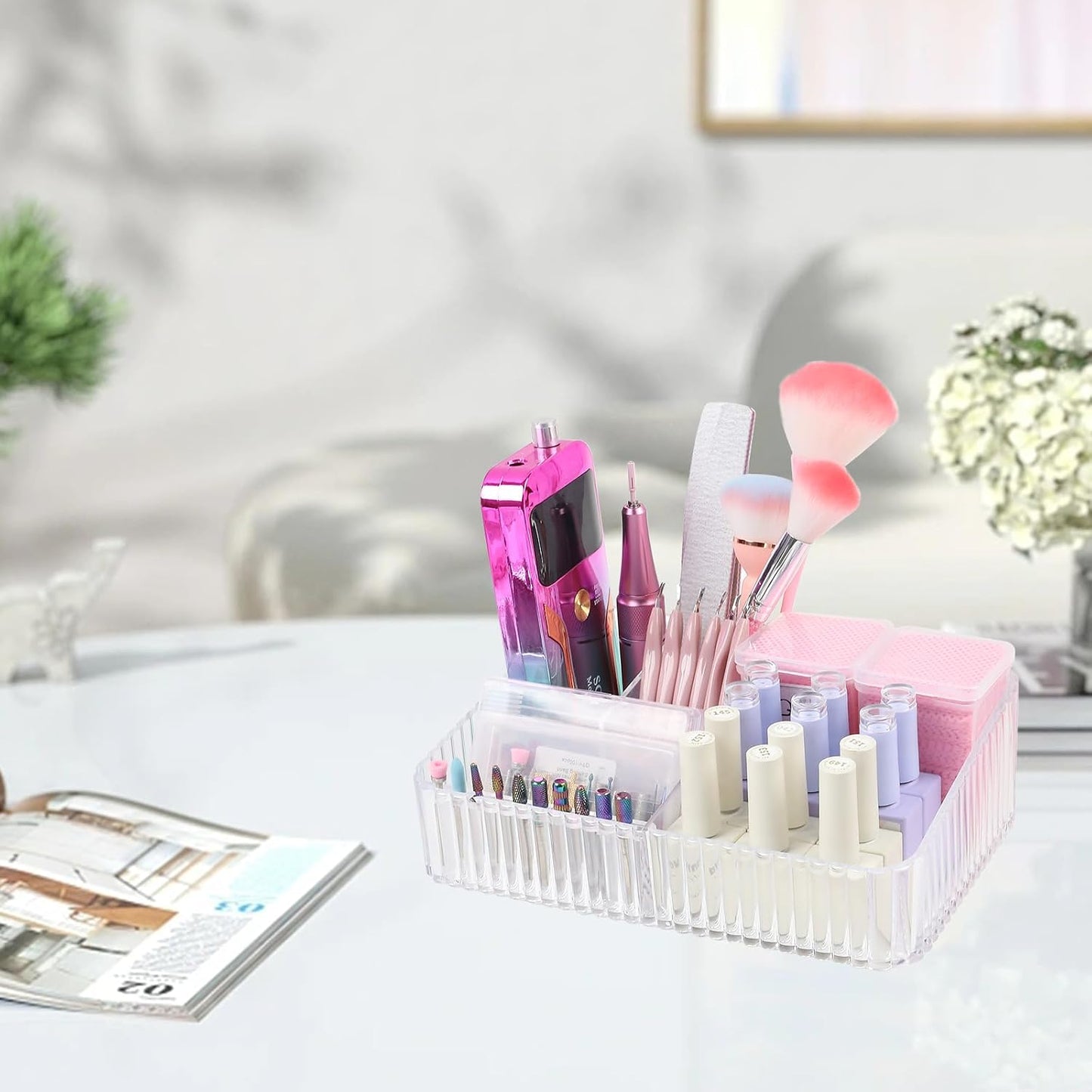 Nail Drill Machine Storage Box - 10-Hole Transparent Acrylic Bit Holder | Professional Organizer for Nail Tools