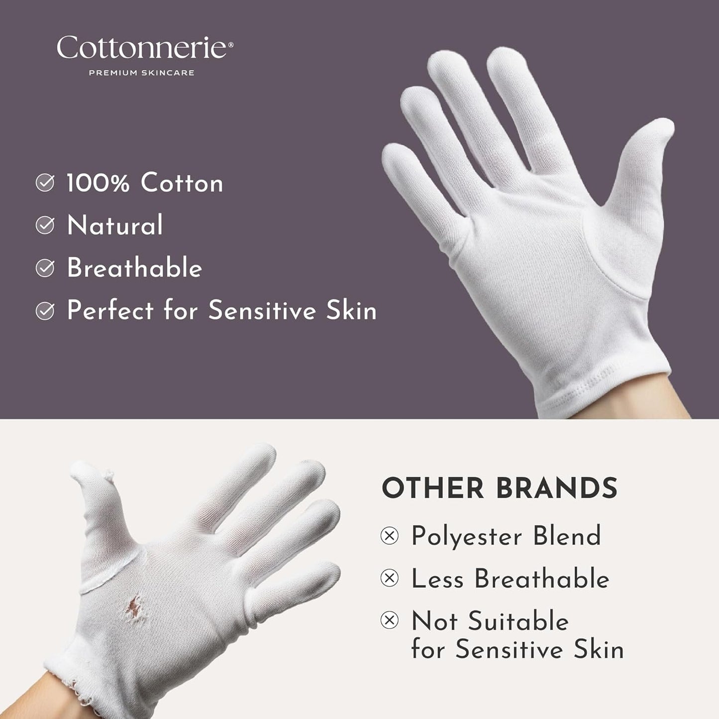 Cotton Moisturizing Gloves for Dry Hands - 4 Pairs Overnight Hand Care | Medium Size