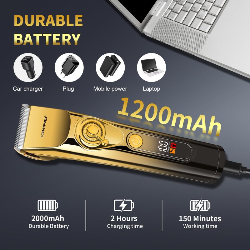HIENA PRO Professional Hair Clippers for Men, Cordless Rechargeable Hair Clipper, Electric Trimmer with LED Display, Low Noise Hair Cutting Tools