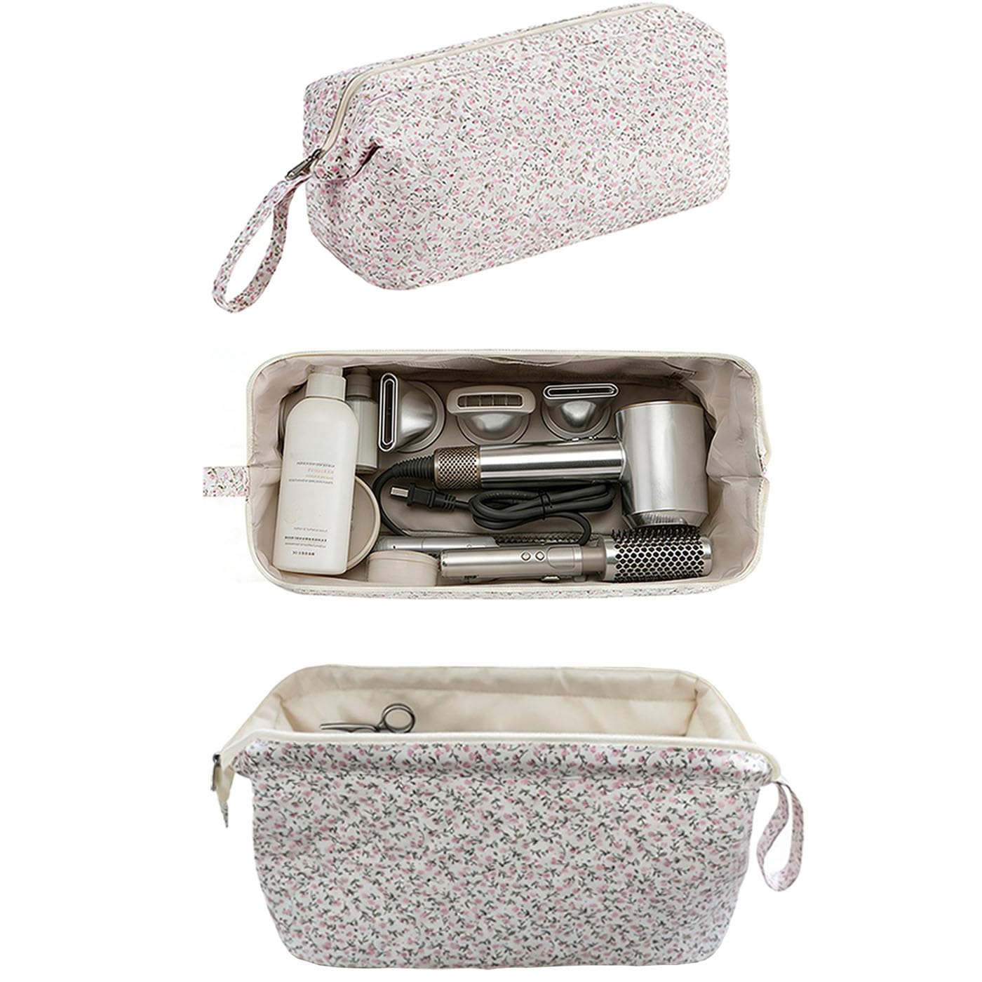 EdenShine Quilted Hair Tools Travel Bag Hair Styling Tools Organizer with Floral Pattern Compatible with Shark FlexStyle Dyson Revlon Hair Dryer, Storage Case for Makeup Curling Iron Hair Tools