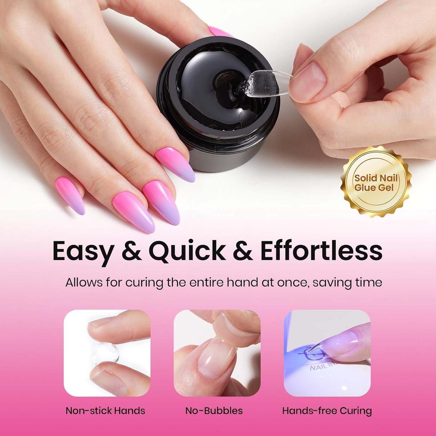 Beetles Gel Nail Kit - Almond Medium 320pcs Nail Tips & Mini Lamp | DIY Acrylic Press-On Nails at Home