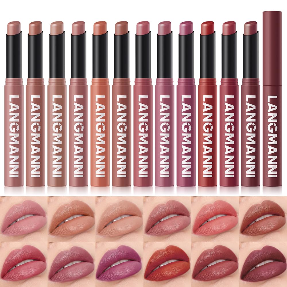 12 pcs, Matte Lipstick, Easy To Color Lipstick Pen, Long-lasting Easy To Color Moisturizing