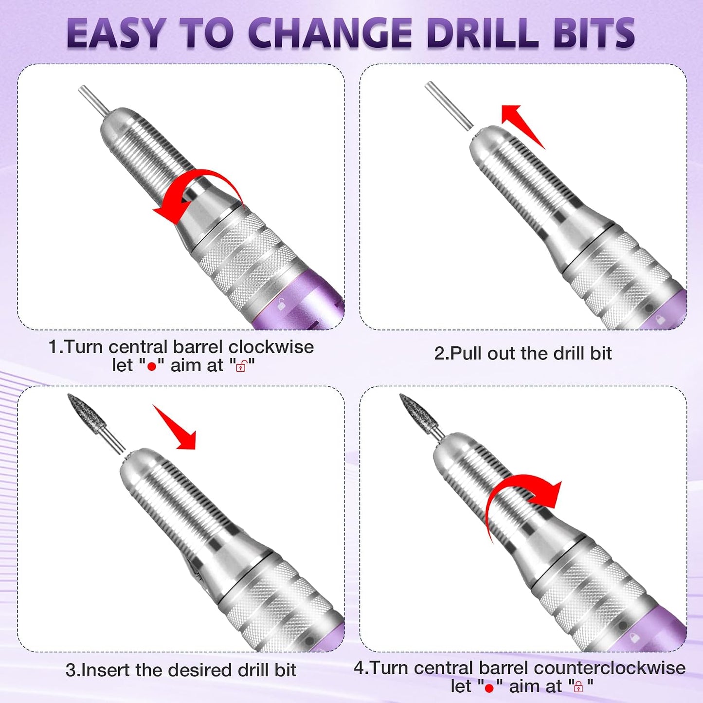 Professional Nail Drill Machine - 35000RPM Rechargeable Efile for Acrylic Gel Nails | Portable & Low Heat (Violet)