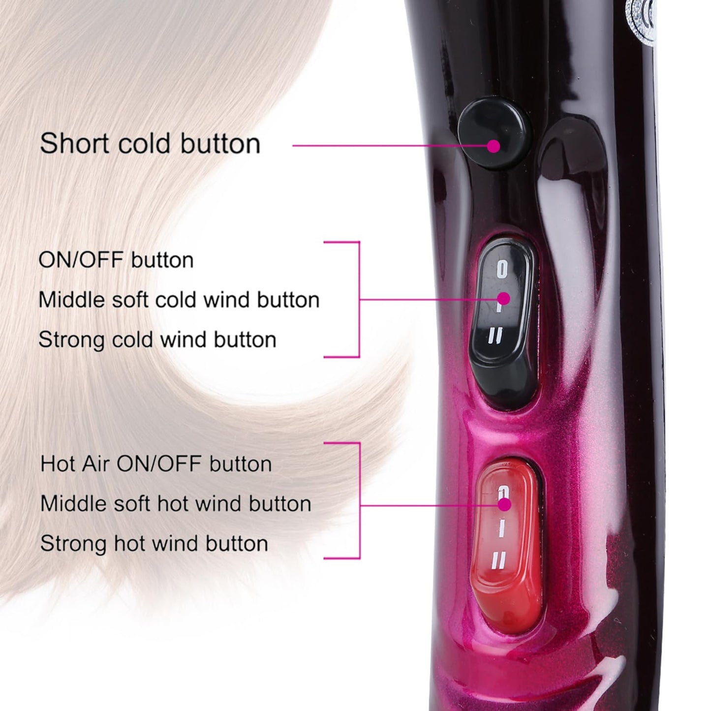 Ionic Hair Dryer with 3500W Motor, 3 Heat/2 Speed Settings, 2 Nozzles, 1 Diffuser for Professional Home Salon Use - Purple