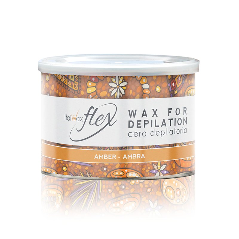 Italwax Flex Amber - 14oz (397 g) - Soft wax tin for hair removal - Uncented - Liposoluble syntetic formulation - Ideal for waxing all body area - Made in Italy