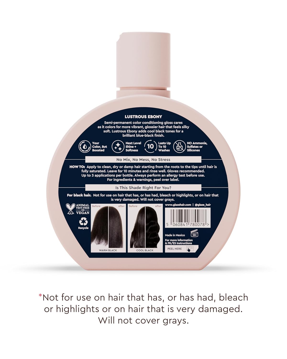 Glaze Supergloss Color Conditioning Gloss - Hydrating Semi-Permanent Hair Color & Shine Boost - 6.4 fl oz | Lustrous Ebony - Blue Black