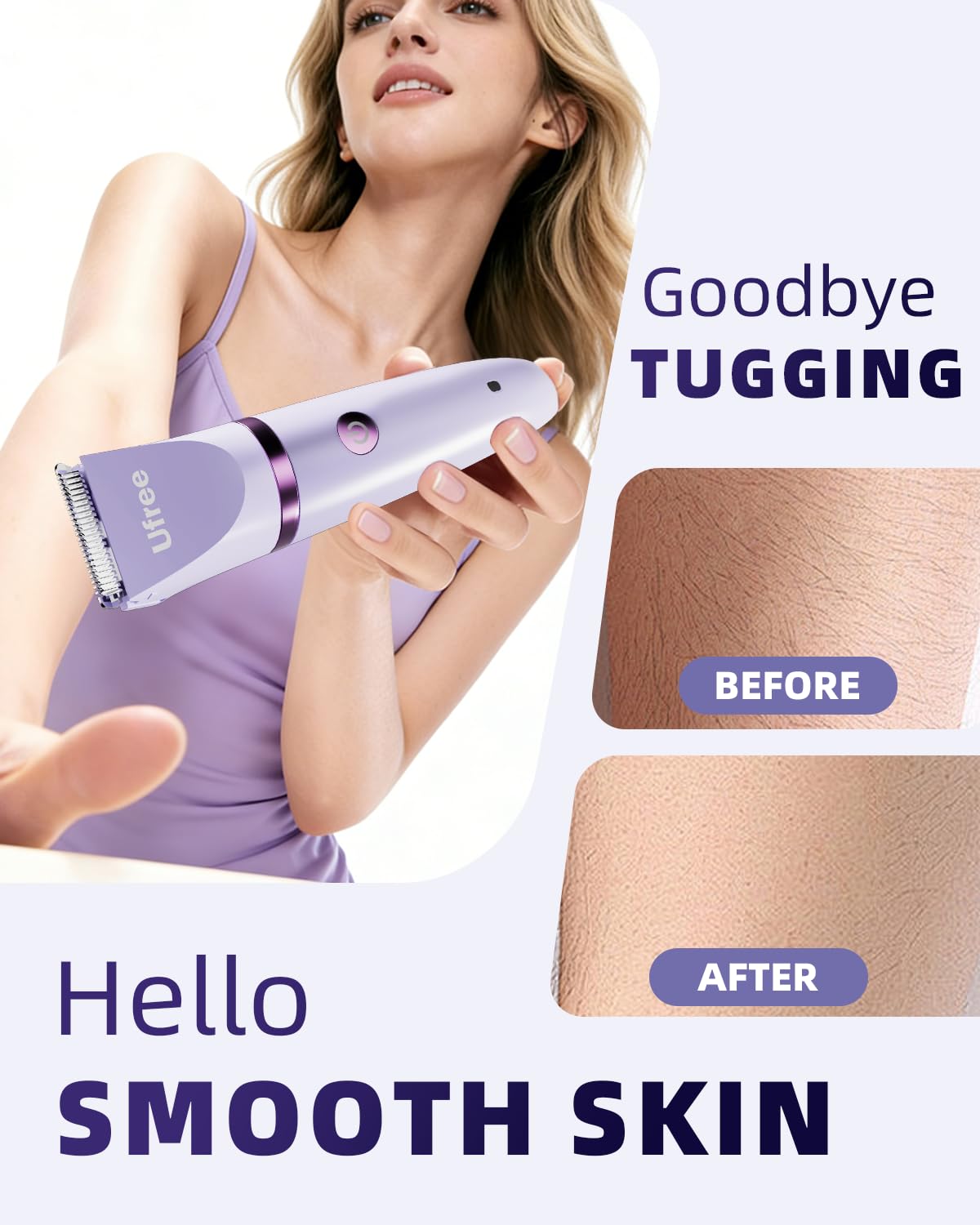 Electric Bikini Trimmer for Women - Waterproof Rechargeable Razor with Ceramic Blade | Personal Groomer for Legs & Pubic Hair - Purple
