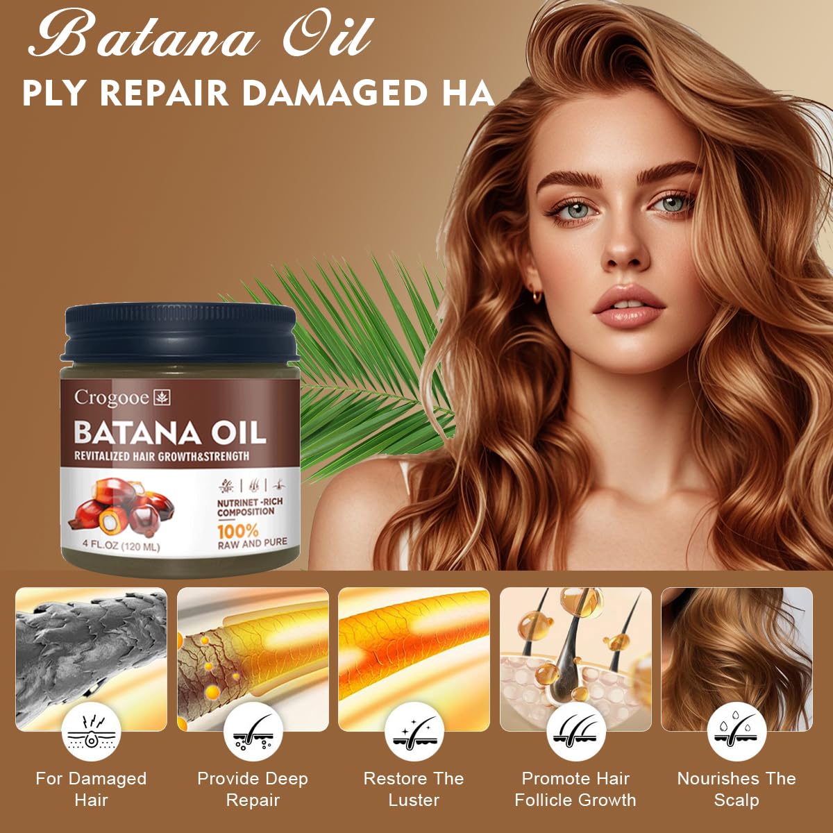 Unrefined Batana Oil For Hair Growth-Authentic & Organic Batana Hair Mask Natural Hair Growth Oil Jarhair Care Comfort Strength Hairgrowthoil 4 Oz