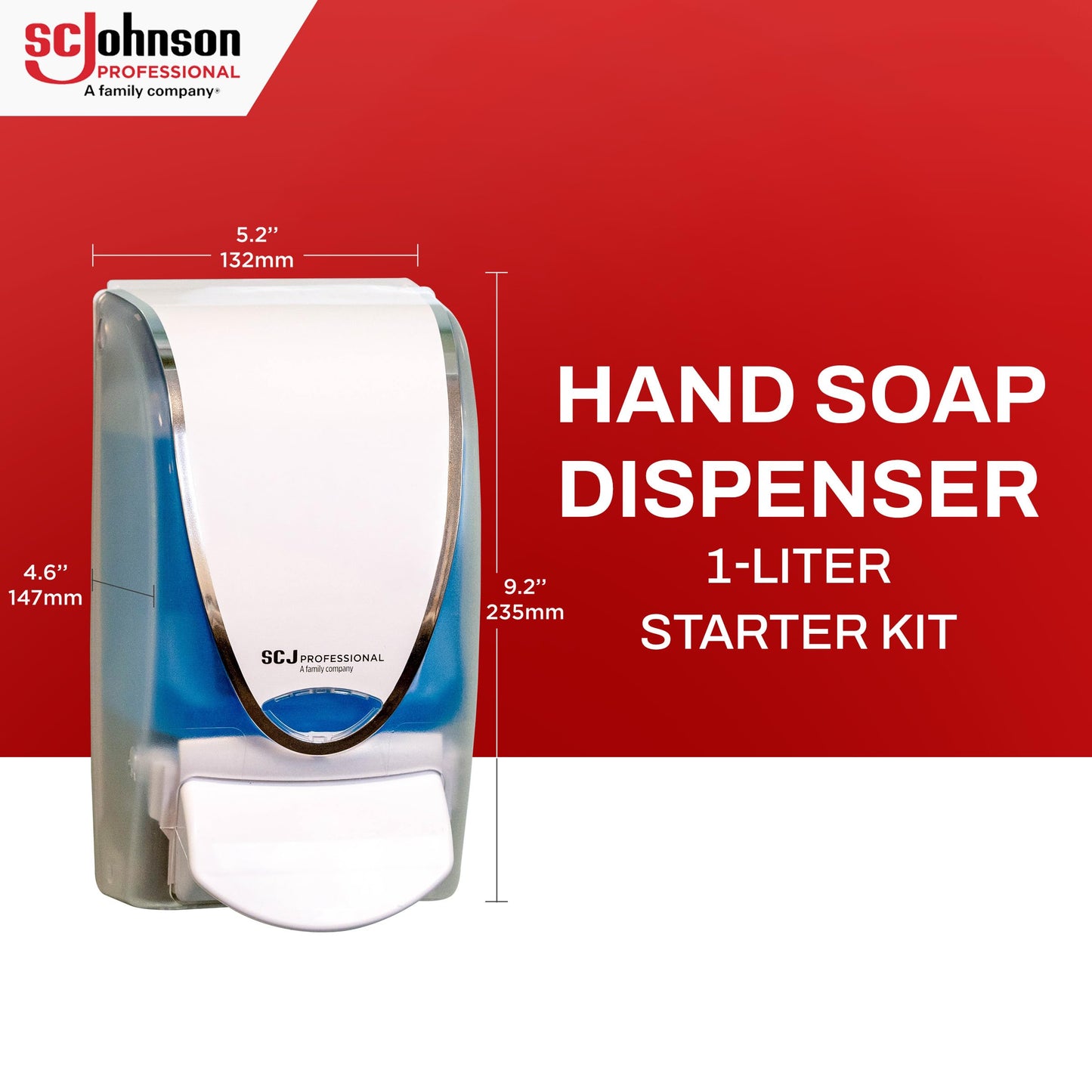 SC Johnson Professional Azure FOAM Dispenser and Refill Starter Kit, Wall Mount Soap Dispenser for Hand Soap, 1 Refresh Azure FOAM Hand Wash, 1 Liter Cartridge, 33.8 fl. oz., for Professional Use Only