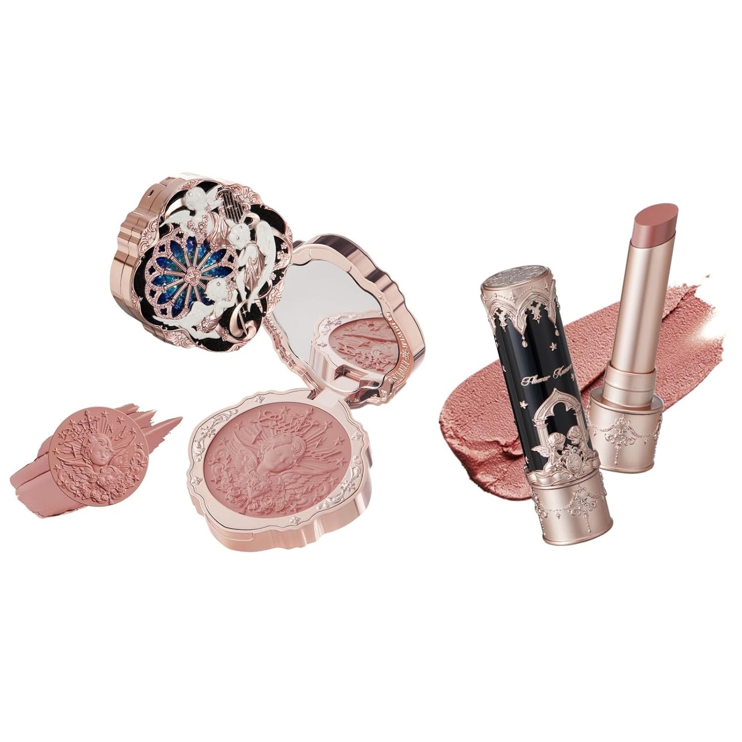 Flower Knows Cream Blush & Lipstick Set | Buildable Dewy Makeup - Blush 04 Rose Ashes & Lipstick C07 Red Bean