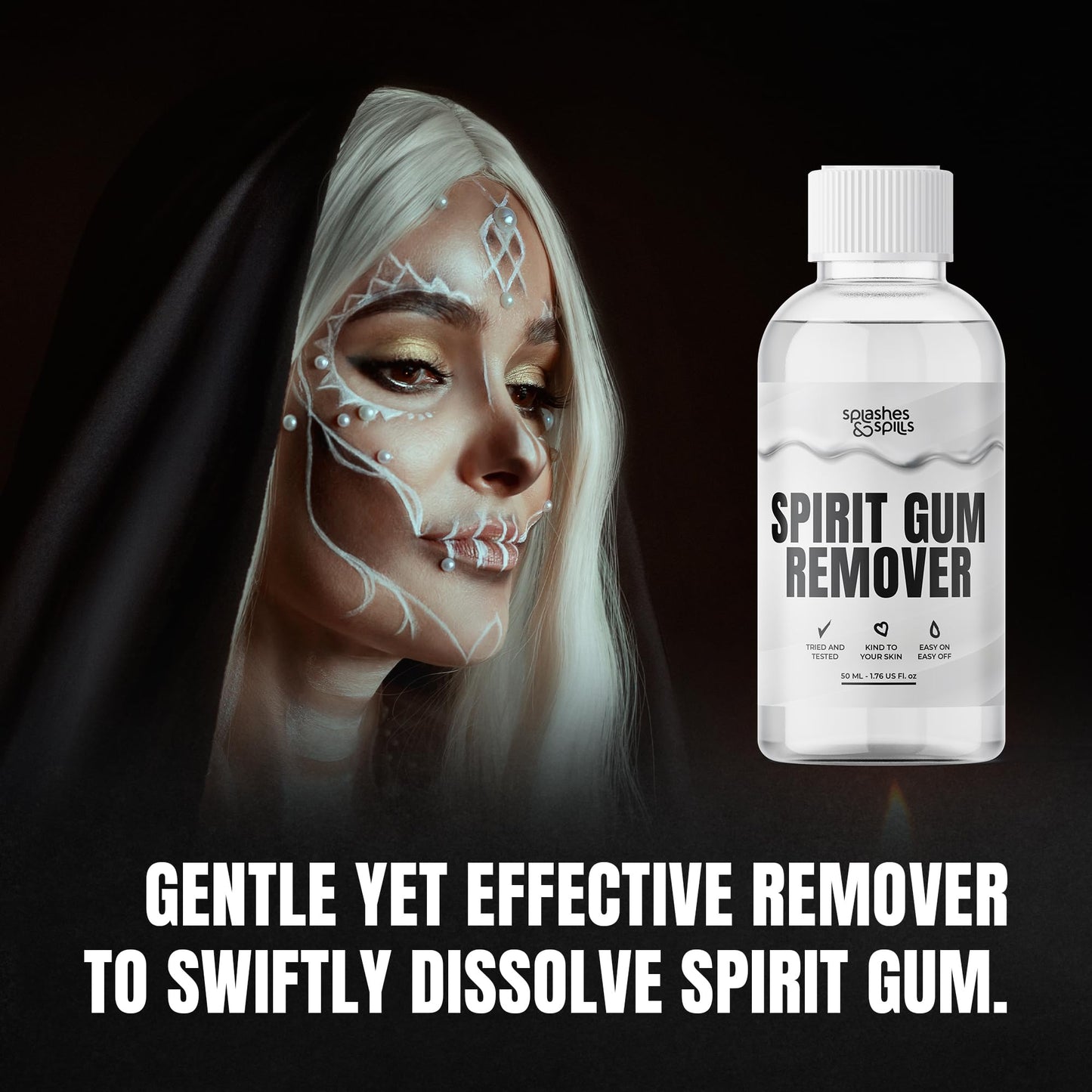 Professional Grade Spirit Gum Adhesive and Remover - SFX Skin Glue Adhesives for Halloween, Cosplay - Vegan Friendly Formulas for Show-Stopping Looks - 30ml and 50ml - Splashes & Spills