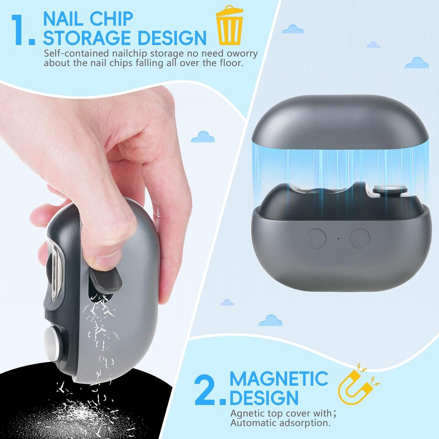 Electric Nail Clipper - 3 in 1 Trimmer & Polisher with LED Light | USB Rechargeable, 2 Speed for Babies & Seniors