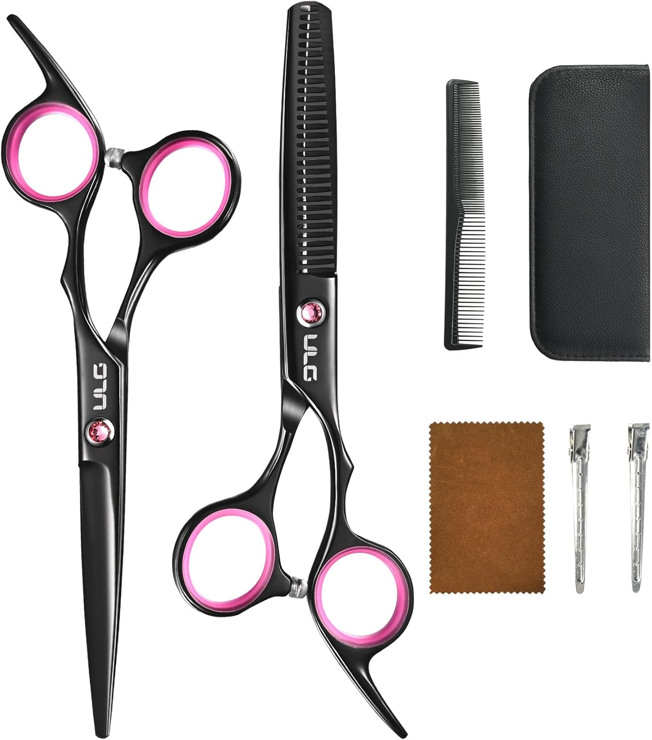 Professional Hair Cutting Scissors Kit - Thinning Shears & Razor Edge | 6.5 Inch Japanese Stainless Steel, Black