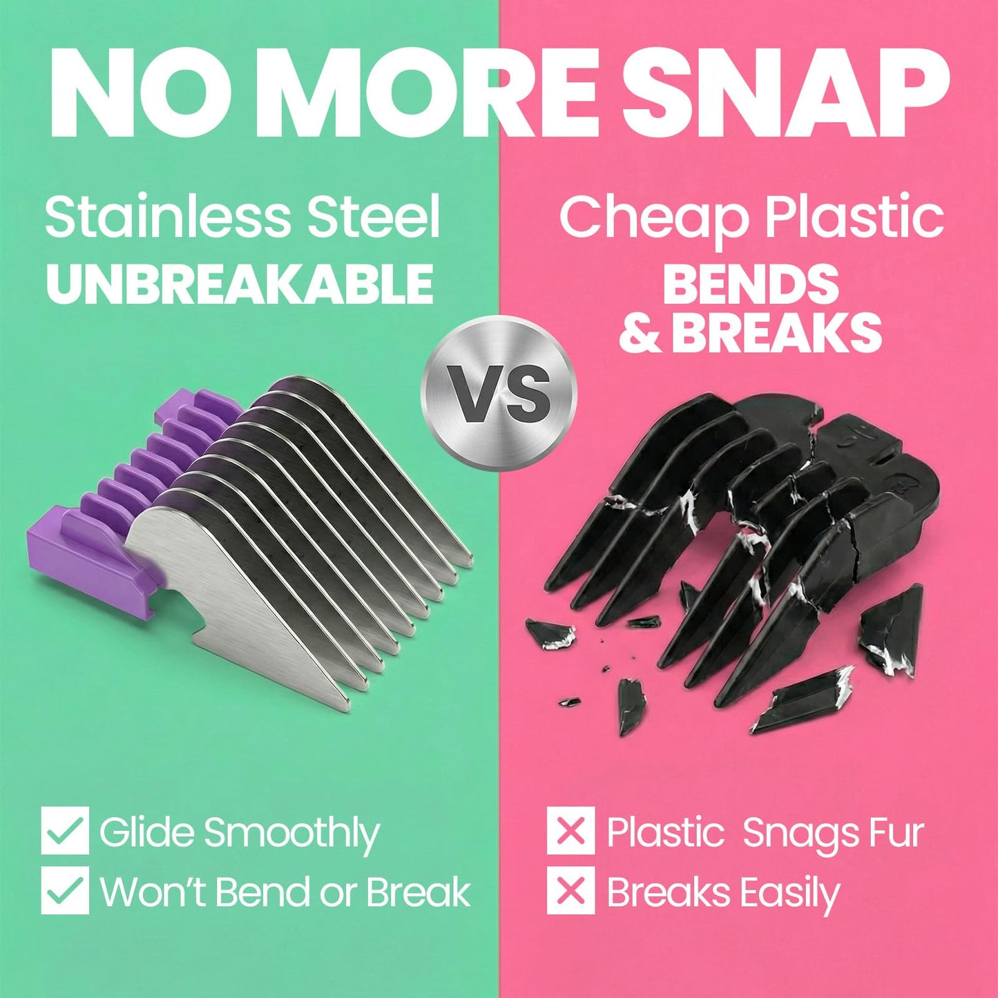 8-Sized Professional Animal Stainless Steel Guide Comb Set for 5-in-1 Detachable Blade Clippers, Compatible with Wahl Bravura, Arco, Chromado, Figura, Motion, for Dogs, Cats, and Horses