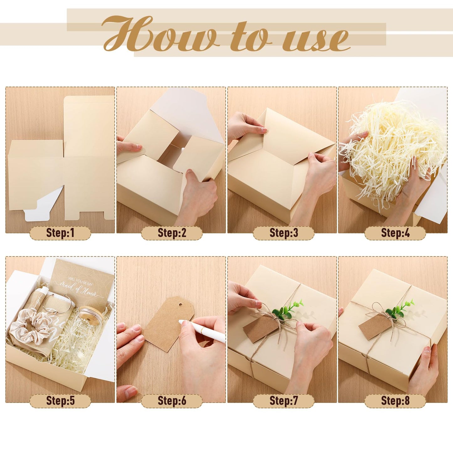 FillTouch 72 Pcs Bridesmaid Proposal Gifts, Will You Be My Bridesmaid, Maid and Matron of Honor Gift with Gift Box Glass Cup Makeup Bag Cards Lip Balm Hair Scrunchie Bracelet Wedding Day(Beige Color)