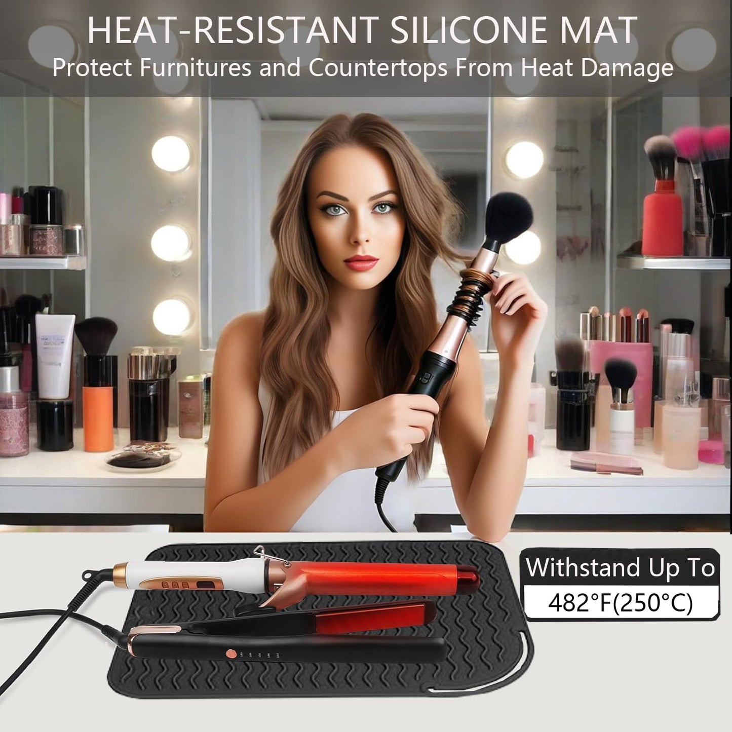 Silicone Heat Resistant Mat, Portable Travel Mat Cover for Curling Irons, Flat Irons, Hair Straightener and Hot Hair Styling Tools (Black, S)