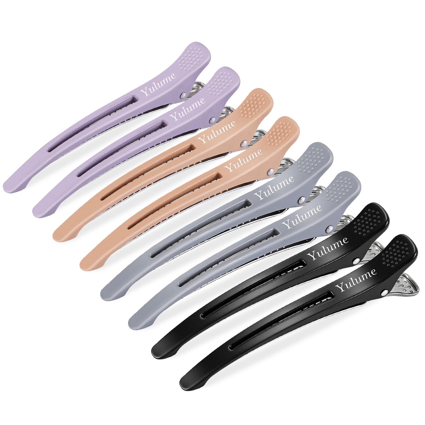 Yulume Hair Sectioning Clips 8 Pack, No Crease Duckbill Clips with Silicone Band, 4.4 Inch, Non Slip for Styling & Hair Cutting, Thick & Thin, Curly & Straight Hair, Salon Home, Morandi & Black