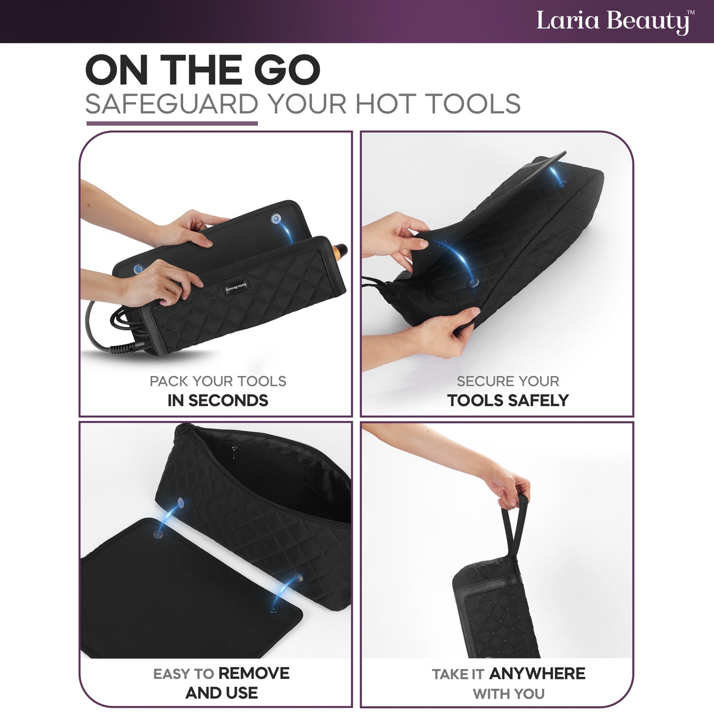 2-in-1 Hot Hair Tools Travel Bag, Removable Heat-Resistant Silicone Mat, Clear Pockets for Accessories, Protects Surfaces from Burns, Ideal for Curling & Flat Irons, Includes Heat-Resistant Glove