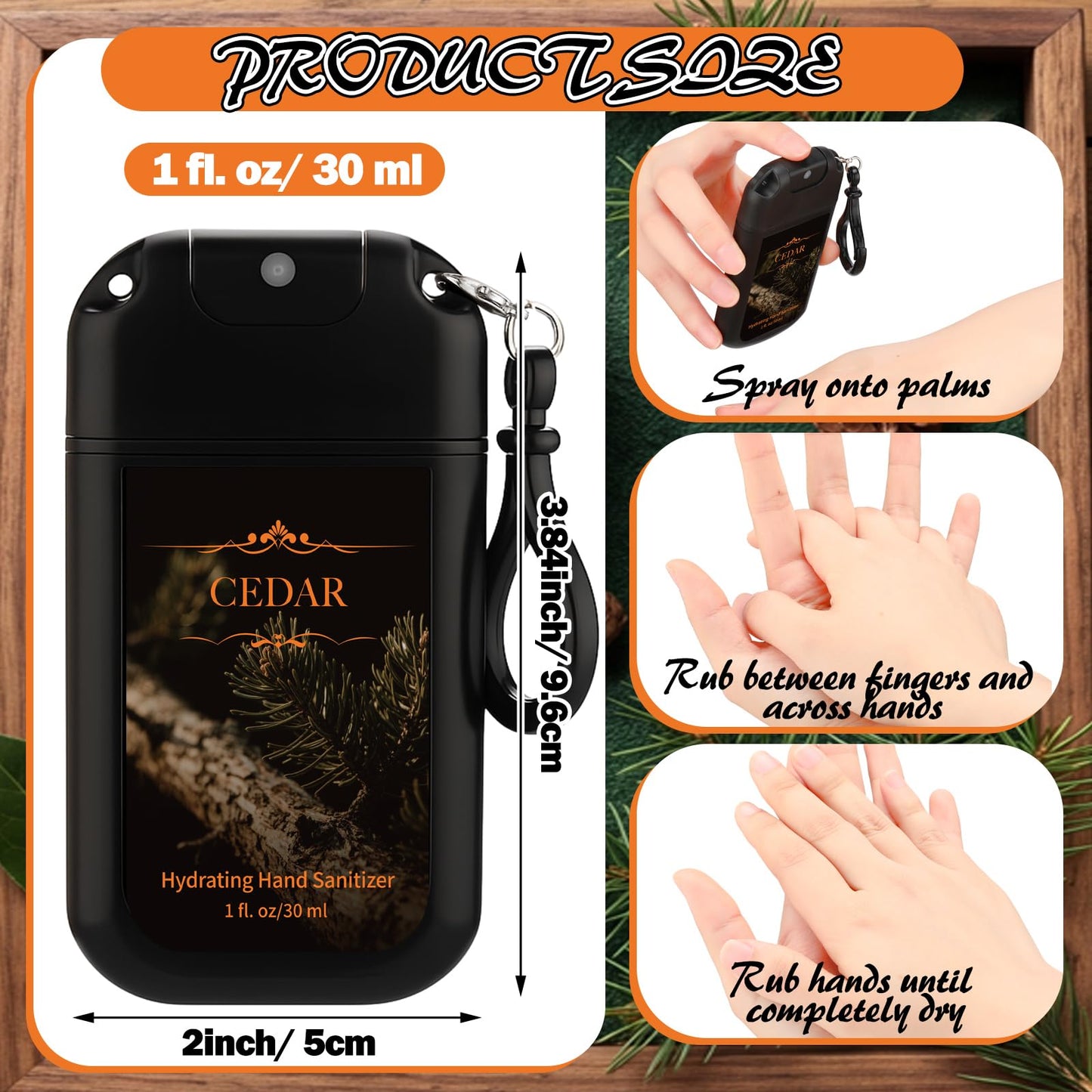 Dansib 6 Pcs Power Mist Hand Sanitizer Spray with Keychain Bulk Travel Size Hydrating Hand Sanitizer Pocket 1 Fl. oz Black Spray Bottle for Men Daily Use Friend Nurse Teacher Coworker Office Gifts