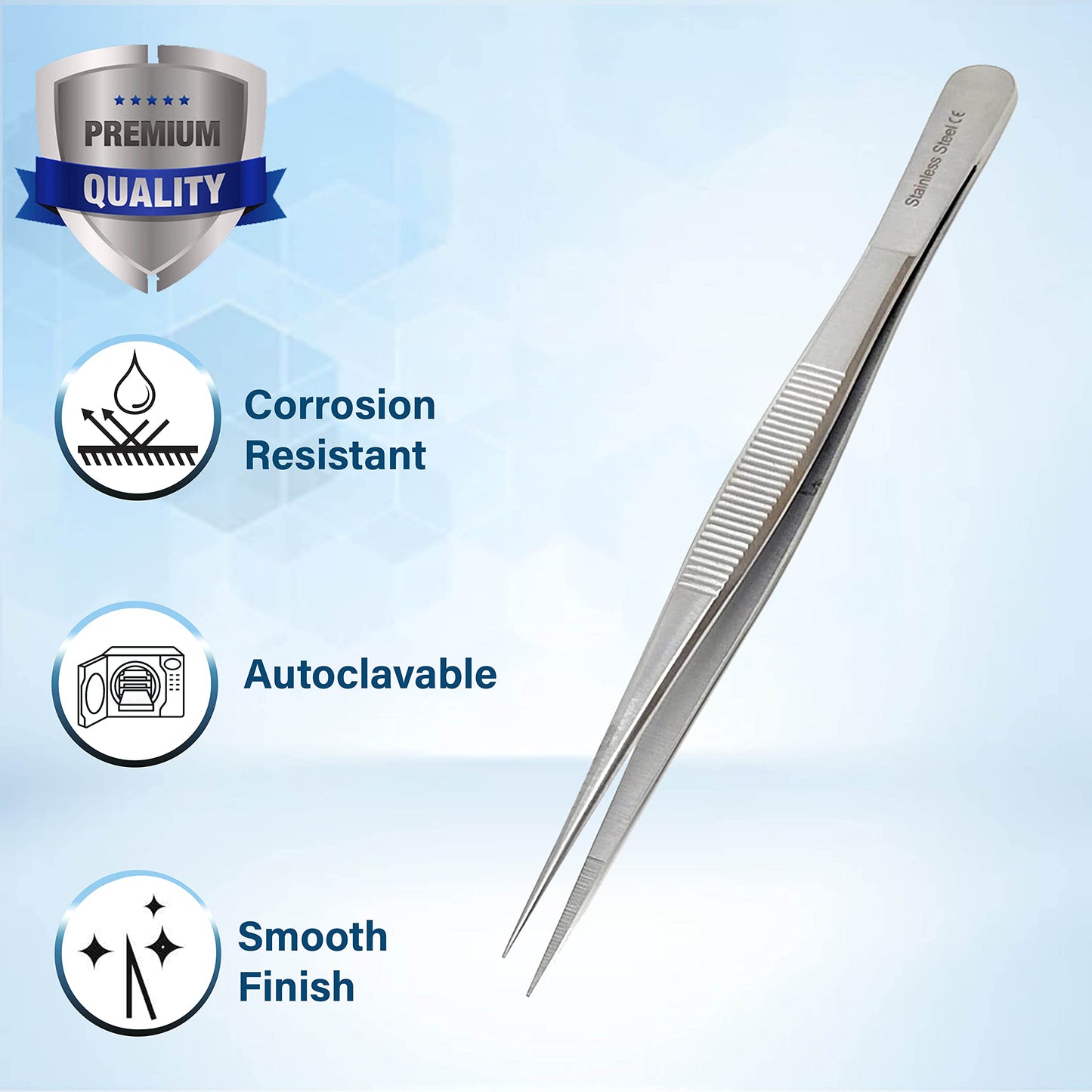 Stainless Steel High Precision Forceps with Fine Strong Straight Serrated Point to use Engineer Labware for Scientific Use 6" (15.2 cm), (6 Inch)