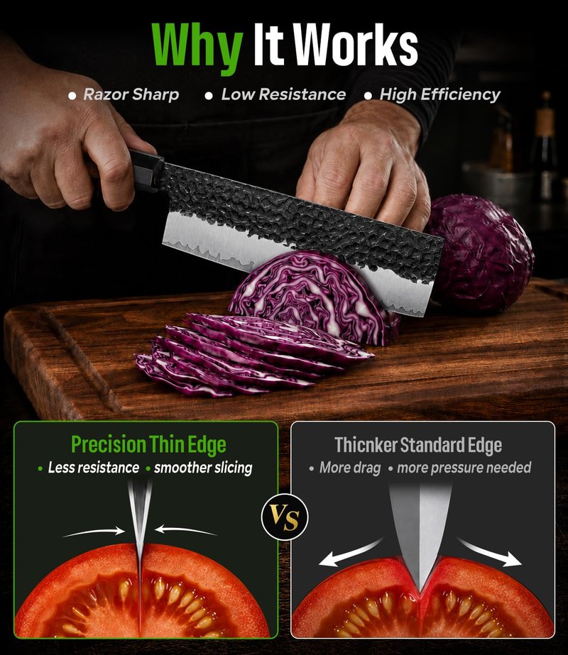FAMCÜTE 7 Inch Japanese Nakiri Knife, Hand Forged 5 Layers High Carbon 9CR18MOV Steel Rosewood Handle Chef Knife, Efficiency Cutting Professional Japanese Knife, A Thoughtful Father’s Day Gift for Men