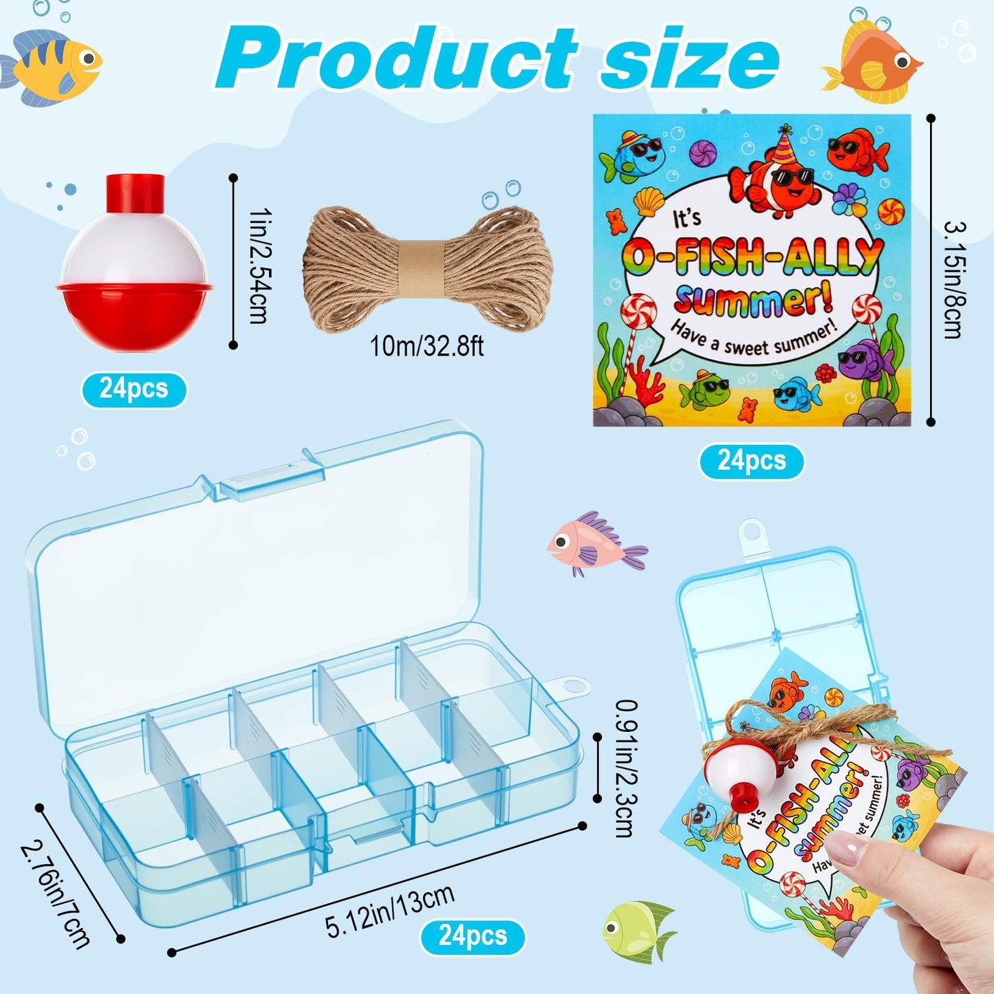 Teyva Daily End of Year Gifts for Students from Teacher Bulk Fishing Party Favors Little Tackle Boxes with Cards End of School Year Gifts Preschool Kindergarten Rewards (Colorful,Square,24 Set)