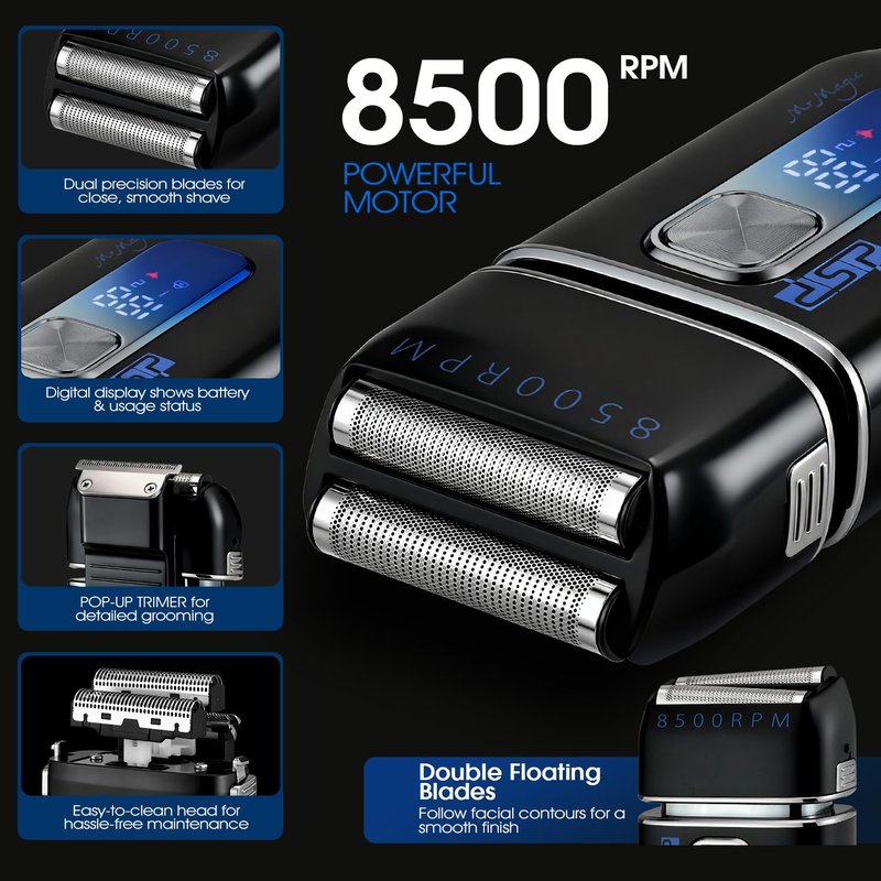 DSP Foil Shavers for Men, Electric Razors, Face Shaver with Pop Up Trimmer, Two-Speed Adjustable, Travel Lock, IPX6, Gift for Man