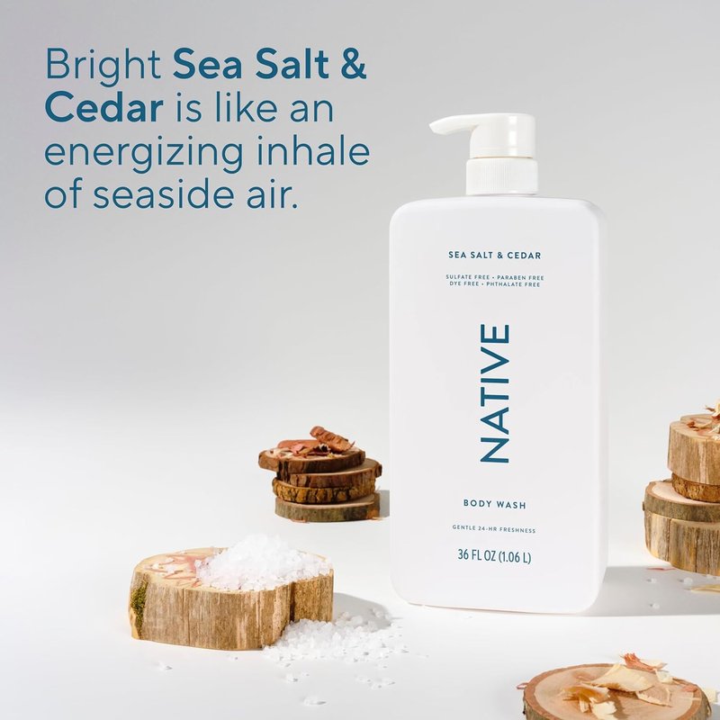 Native Body Wash - Sea Salt & Cedar Scent | 36 oz Pump Bottle, Sulfate-Free & Gentle for All Skin Types