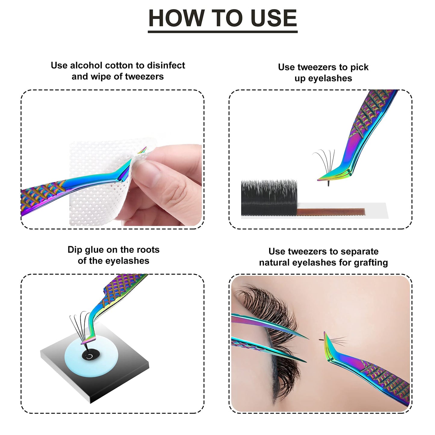 SIVOTE Eyelash Extension Tweezers Fiber Tips Japanese Steel, Set of 6 – Curved, Dolphin, 90° 45° Volume Boot & Slight Curved Tweezer – Professional Lash Tweezers for Lash Extensions Rainbow