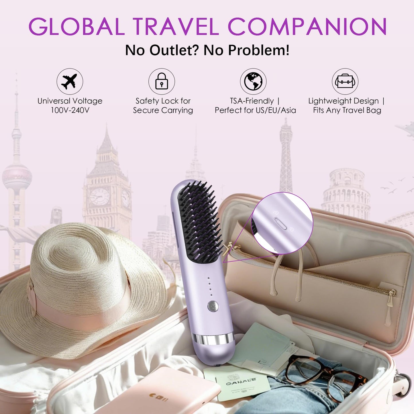 New Go Brush Pro 2026 Cordless Hair Straightener Brush, 280M Dual-Pole Ions, 1-Min MCH Fast Heat, 4000mAh 45-Min Runtime,TSA Mini& Travel,Auto Shut-Off,121 Teeth For Anti-Scald Frizz-Free Salon Smooth