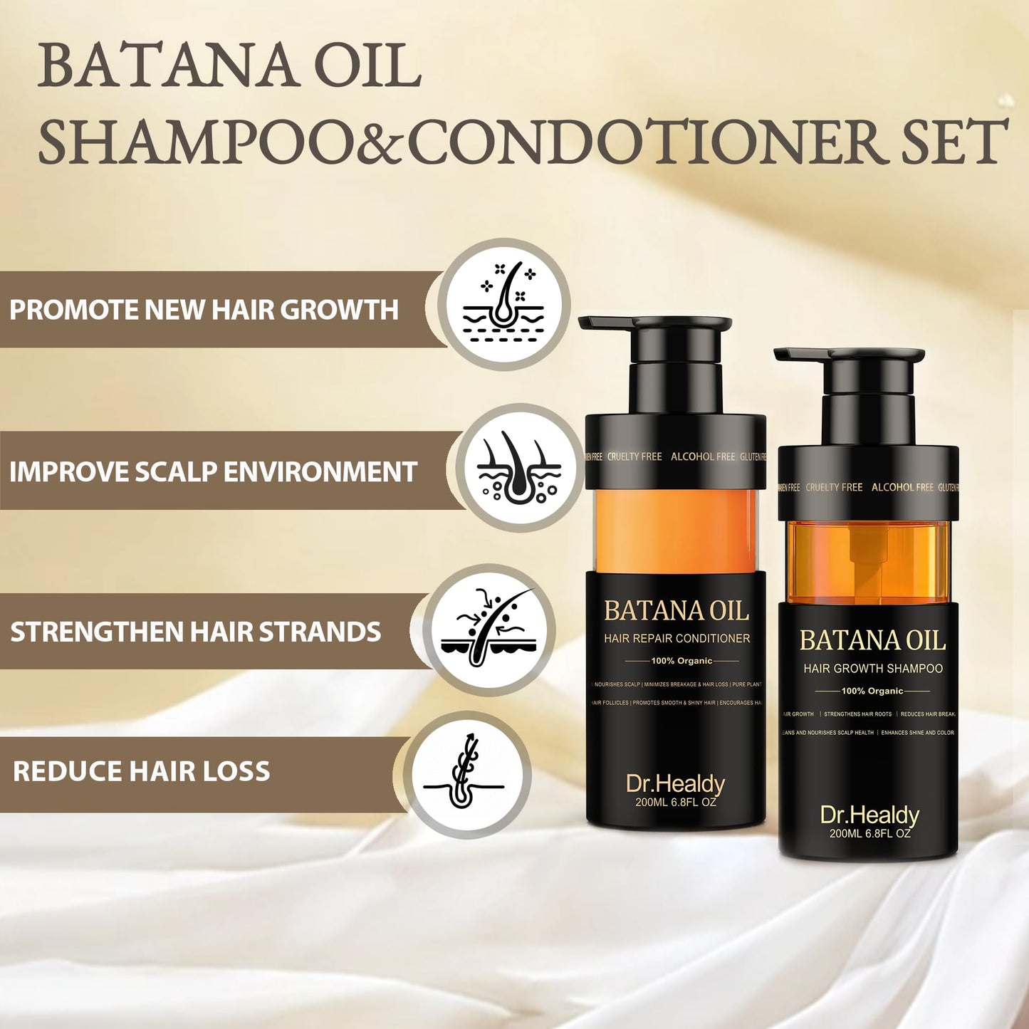 Dr. Healdy Batana Oil Shampoo and Conditioner Set - for Hair Growth,Thickening & Hydration,Sulfate Free - Fights Hair Loss & Clarifies Scalp -Root Activator Shampoo for Men (6.8 Fl Oz×2)