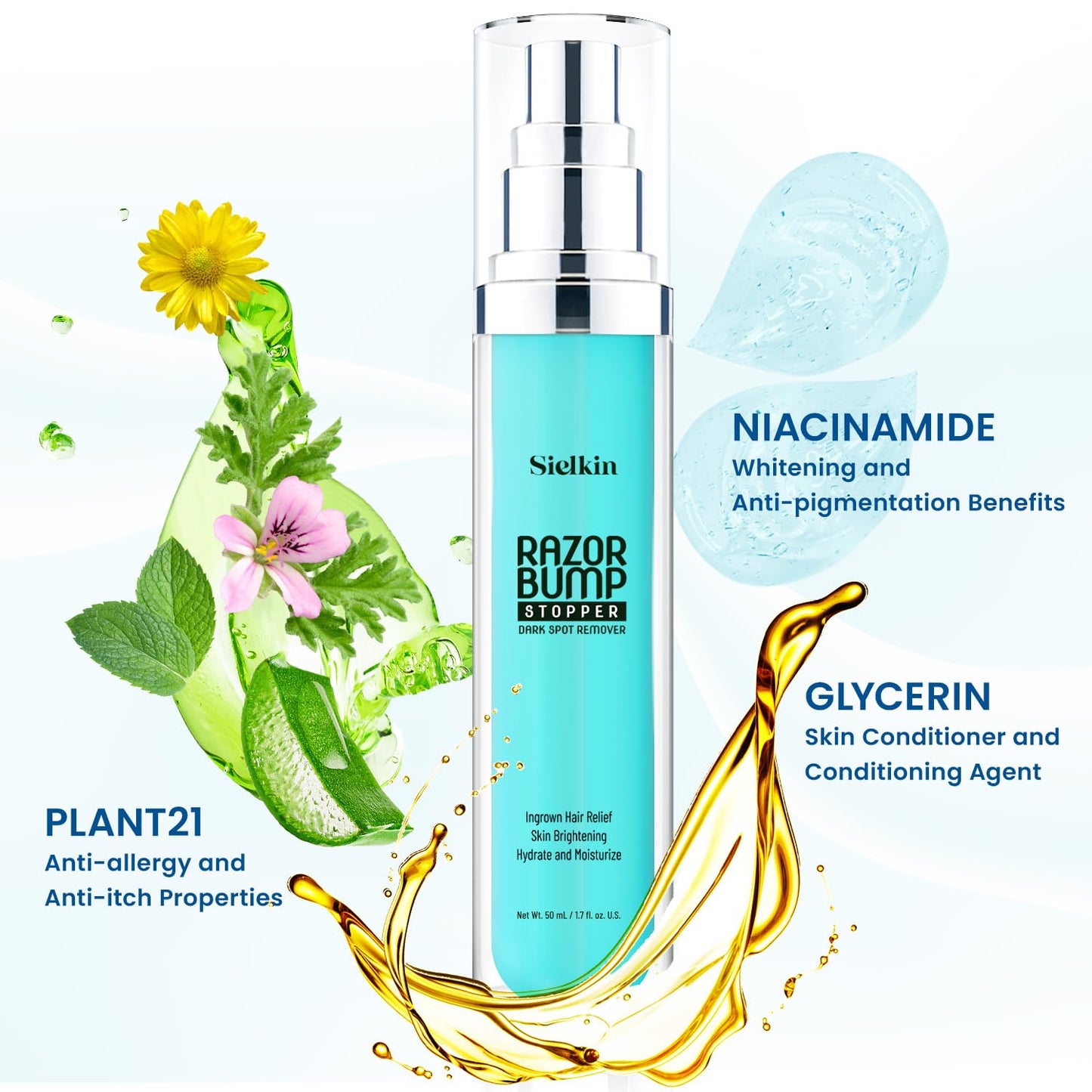 Sielkin Shave Razor Bump Ingrown Hair Aftershave: Treatment Lotion for Sensitive Zone - Men & Women Skin Care Upgraded Formula 1.7 Fl Oz