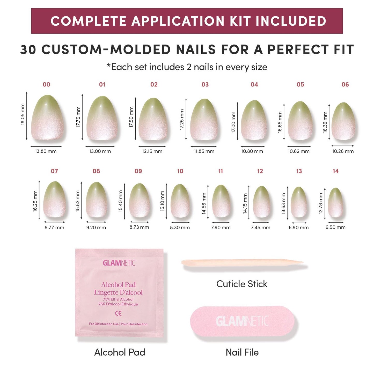Glamnetic Quick Press Mani - Peel and Stick Almond Extra Short Nails | Mess-Free Salon Quality | 30 Nail Kit in 15 Sizes
