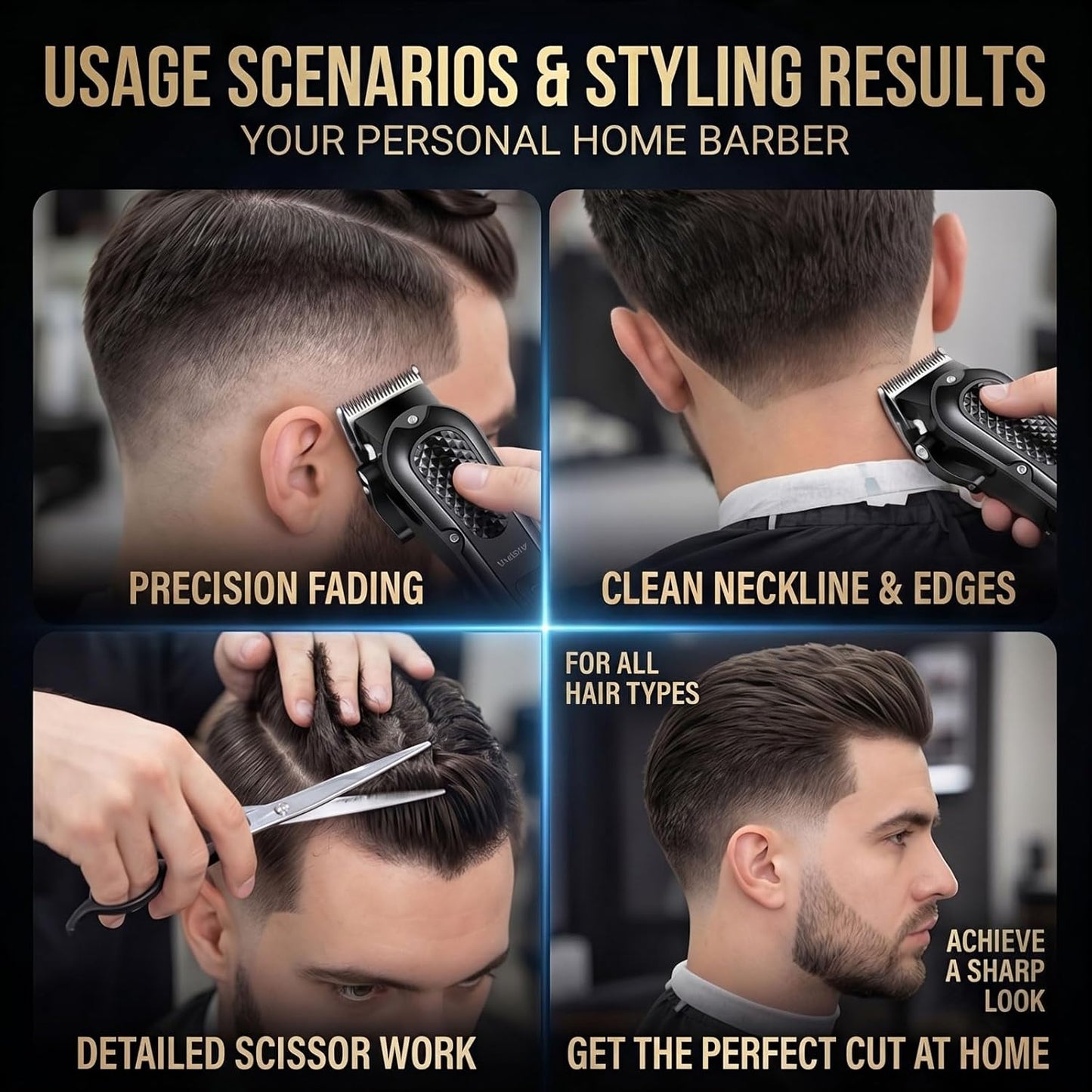 Professional Hair Clippers for Men - Cordless Barber Hair Cutting Kit | Rechargeable with LCD Display