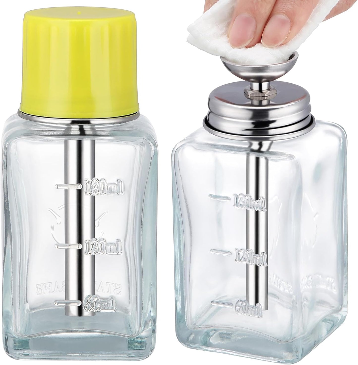 Noverlife Glass Push Down Pump Dispenser - 6Oz Acetone & Nail Polish Remover Bottle | Copper Core Design